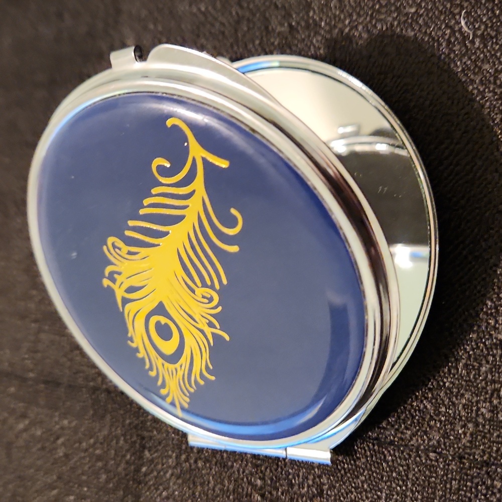 VINTAGE FEATHER DESIGN COMPACT DOUBLE SIDED MIRROR